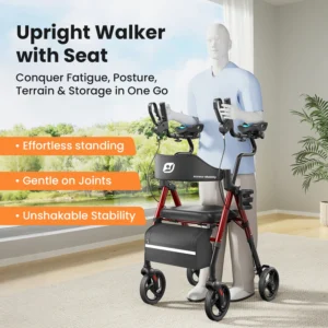 Upright, Stand Up Rollator Walker with Padded Seat